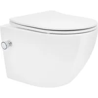 LuxeBath Tiefspül-WC Spülrandloses Hänge WC Keramik mit WC-Sitz abnehmbar Softclose, Wand-WC kurz Weiß mit Bidet Funktion Toilettensitz Duroplast