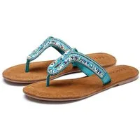 LASCANA Sommerschuh, offener Schuh, Pantolette, Sandale, Zehentrenner aus Leder mit Zierperlen