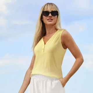 Top aus Leinenmix, Damen,  Gelb, Baumwolle/Leinen/Baumwoll-Mischung, by Lands' End