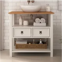 IDIMEX Waschbeckenschrank TEQUILA Waschtisch mit 2 Schubladen und Ablage Massivholz Landhausl Weiß/Eiche
