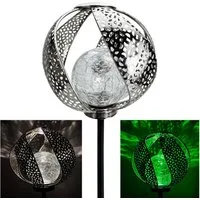 Online-Fuchs Gartenstecker aus Metall mit Glaskugel in Bruchglasoptik und LED-Solarbeleuchtung (Silber oder Gold, warmweiße Beleuchtung oder seichter Farbwechsel) beeindruckende Dekoration für Ihren Garten, Terrasse oder Balkon