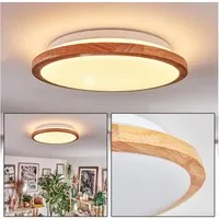 hofstein Deckenleuchte Deckenlampe aus Metall/Holz/Kunststoff in Weiß/Naturfarben, ohne Leuchtmittel, runde Leuchte im modernen Boho-Design (30,5 cm), 16 Watt