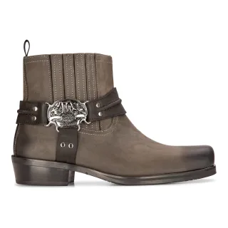 Herren-Cowboy-Stiefeletten aus Leder, brauner Biker-Western-Jagdstiefel mit quadratischer Zehenpartie