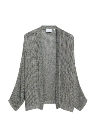 comma - Strickjacke mit Lochmuster grau - Gr. - XS