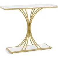 Barberpub Konsolentisch BarberPub Konsolentisch Schmal, Eingangstisch, Flurtisch, 2226, Flurtisch mit 2 Ebenen, Moderner Beistelltisch, Marmor-Weiß Gold