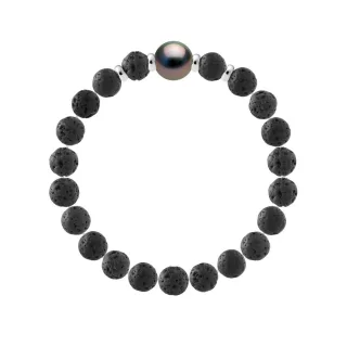 Armband Echte Tahiti-Zuchtperle rund 10-11 mm LAVASTEIN — 925er Silber — 21 cm — Herren