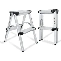 OZAVO Trittleiter mit 3 Stufen/ 2 Stufen, Aluminium Klapptritt Leiter,bis 150 kg (Stehleiter beidseitig begehbar, Zweiseitige Aluleiter, Stufenstehleiter), Mehrzweckleiter