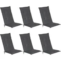 Beautissu Hochlehnerauflage 6er Set Gartenstuhlauflage Loft HL Graphitgrau, 120x50x6cm, Polster Auflage, Sitzpolster & Sitzkissen für Hochlehner Gartenmöbel