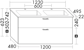 Burgbad Keramik-Waschtisch+Waschtischunterschrank System 30 Preisgruppe 1 Aqua Weiß Matt/Schwarz SHAH123F1719C0038