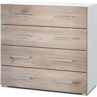 Vladon Kommode Pavos V1 (Kommode, ​mit 4 Schubladen), Weiß matt/Eiche Nordic (76 x 72 x 35 cm)