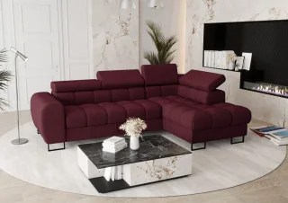 Ecksofa Schlafsofa BASTIEN in Stoff Moly Bordeaux Ottomane Rechts