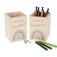Holz Frank Zeichenbox Holz Stiftebox Schulkind mit Regenbogenmotiv - Perfekt zur Einschulung