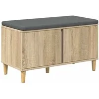 vidaXL Sitzbank 80 x 38 x 46 cm Flurbank Innenbereich mit Kissen und Stauraum Sonoma-E