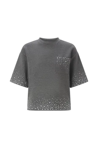 Rich & Royal - Scuba T-Shirt with Strass Appliaction shadow grey - Gr. - L