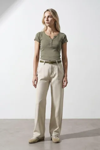 Damen Slim Fit Baumwoll-U-Ausschnitt T-Shirt
