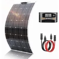 Rhein Beleuchtung Solarmodul 200W Flexibles Monokristallines Solarpanel-Set 12V für Wohnmobil/Haus, 200 W, Monokristallin, (Set, 1-St., Leicht, ultradünn & wetterfest – ideal für Wohnwagen, Boote, Dächer), Inklusive 40A LCD-Laderegler mit Dual-USB & 