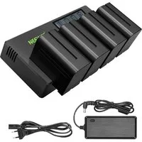 Neewer NP-F970 4er Pack 7,4V 6600mAh Ersatzbatterien, für Feldmonitor Kamera-Akku 6600 mAh, mit 4 Kanaligem Ladegerät und Netzteil, für NP-F970 QM71D Videoleuchte