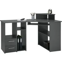 VOGL Möbelfabrik Schreibtisch Sam, Eckschreibtisch, Tastaturauszug, Monitoraufsatz & opt. Towerfach