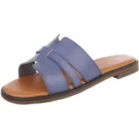 Ital-Design Komfortable Damensandalen mit gekreuzten Riemen für Freizeit Pantolette (91409261) Blockabsatz Pantoletten in Blau