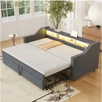 Flieks Daybett, Ausziehbares Polsterbett Schlafsofa 90/180x190cm mit USB-Laden