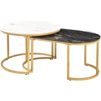 en.casa Satztisch (2er Set), »Oppeerg« Couchtisch Metallgestell Marmoroptik, schwarz-weiß/Gold