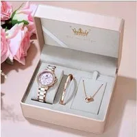 OLEVS Quarzuhr Geschenkset Damenuhr Keramik Roségold Rosa Luxus Chronograph 3tlg