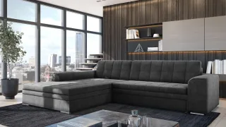Ecksofa Schlafsofa Sofa LUSAKA in Stoff Fresh Anthrazit Ottomane Links