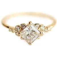 Jumpeak Diamantring 1 Karat Prinzessschliff Diamantring mit Pavé-Fassung aus 14K Gold, FarbeE, Reinheit VS1, Schliff EX/VG, IGI-Zertifikat, Diamantring