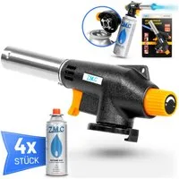 ZMC Flambierbrenner Bunsenbrenner Grillanzünder Lötlampe mit 4 Gaskartuschen 227g MSF-1a, (Einstellbare Flamme, Piezo-Zündung, Flambierbrenner Butangasbrenner Butangas Gaskartusche), Brenneraufsatz Gasbrenner Flambiergerät Lötbrenner Gasanzünder