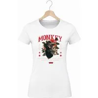 Banco T-Shirt Damen Oberteil Monkey Print Baumwolle Rundhals Casual Style (kein Set, Einzelartikel)
