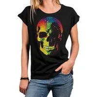 MAKAYA Print-Shirt Damen Skull Kurzarm Disco Top Totenkopf Motiv rockige Sommer Oberteile Kurzarmshirt