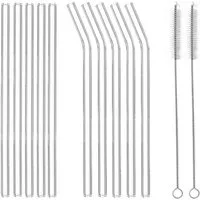mixed24 Trinkhalme 12er Set Trinkhalme aus Glas, (Set, 12-tlg., 10x Trinkhalme, 2x Reinigungsbürstchen), inkl. 2x Reinigungsbürstchen 5x gerade 5x ungerade Glashalme