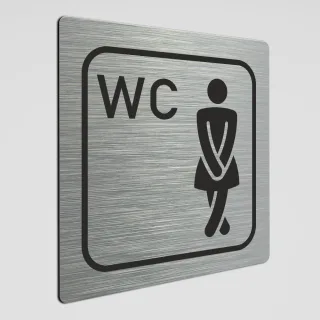 WC Hinweisschild - Damen WC Piktogramm Alu silber gebürstet 12 x 12 cm