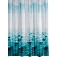 Ekershop Duschvorhang Textil "Stein im Meer" Dunkel Türkis für Duschstange Breite 120 cm, Höhe 200 cm, wasserabweisend, inkl. Ringe, waschbar, bügelbar
