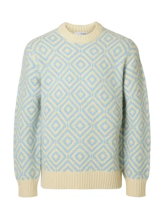 SELECTED MEN - SLHREMI LS KNIT RELAXED CREW NECK egret - Gr. - L