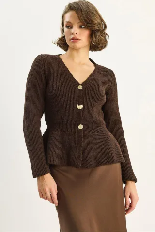 Rippstrick Langarm V-Ausschnitt Cardigan mit Knöpfen