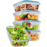 Praknu Frischhaltedose Glasbehälter mit Deckel 1000ml - 4er Set Frischhaltedosen - Stapelbar, Glas, (Set, 4-tlg), Glasbehälter zum Einfrieren - Spülmaschinenfest - BPA frei