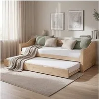 Homestyle4u Ausziehbett 90x200 Holz Gästebett mit Ausziehfunktion 2 Liegeflächen Doppelbett (Set mit 2x Lattenrost), oben: 90x200 unten: 90x190, 2 Personen/Kinder, Stauraumbett