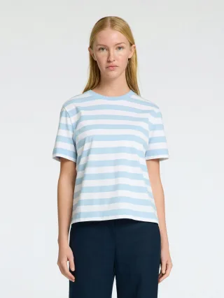selected women - SLWESSENTIAL SS STRIPED BOXY TEE NOOS Cashmere Blue - Gr. - S