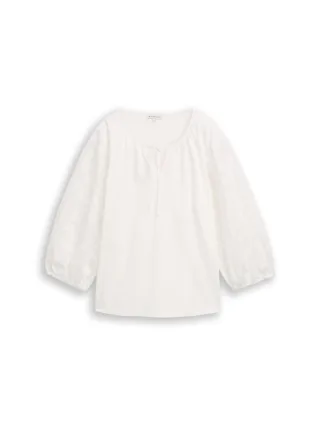 Tom Tailor - Loose Fit Langarmshirt mit Puffärmeln whisper white - Gr. - XL
