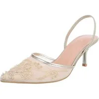 Ital-Design Damen Slingback-Pumps mit Perlenstickerei & High Heel Schnürpumps (92214479) Pfennig-/Stilettoabsatz Pumps in Gold