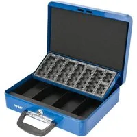 HMF Geldkassette Geldkassette abschließbar mit Münzzählbrett, Kasse mit Koffergriff, 30,5 x 24 x 8,5 cm, Blau