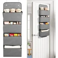 BlingBin Hängeaufbewahrung Hängeorganizer mit 4 Taschen, Platzsparendes Hängeregal (1er Set, 1 St., 1 x Hängeaufbewahrungstasche + 2 x Haken), Tür-Aufbewahrungs-Organizer, Faltbarer Kleiderschrank-Organizer, Grau