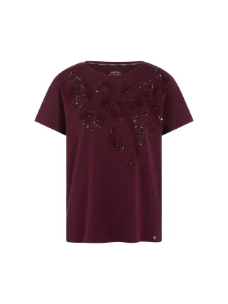 Marc Cain Collections - T-Shirt mit Pailletten-Stickerei winetasting - Gr. - 38