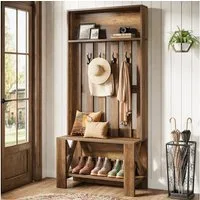 Tribesigns Garderobenständer Flurgarderobe mit Sitzbank und Schuhregal, Garderobenständer mit Haken, (Landhausstil Garderobe, 180 cm Hoch), all Tree mit Stauraum für Eingangsbereich, Diele und Flur
