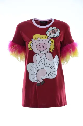 Dolce & Gabbana Damen Feder-T-Shirt