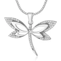 NAHLE Kette mit Anhänger Silberkette Libelle Kette, 925 Silber Anhänger mit Zirkonia - rhodiniert