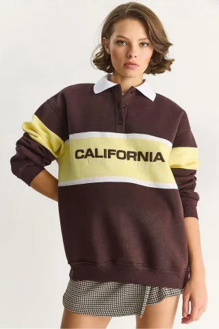 Übergroßer bedruckter Polo-Kragen-Sweatshirt