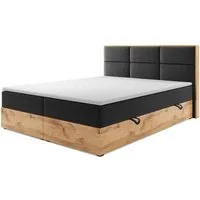 M-Punkt24 Boxspringbett Stockholm (Webstoff Anthrazit Schwarz, 180 x 200 cm), Eiche Holz, mit Bettkasten, mit Topper