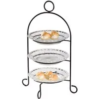 Dekoleidenschaft Etagere aus Metall schwarz, 3 stöckig mit Glastellern, Retro Gebäcketagere, Metall, (4-tlg), Obstetagere, Ständer für Muffins Gebäck Donuts Cupcakes Kuchen